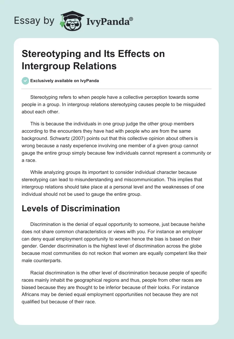Stereotyping and Its Effects on Intergroup Relations. Page 1