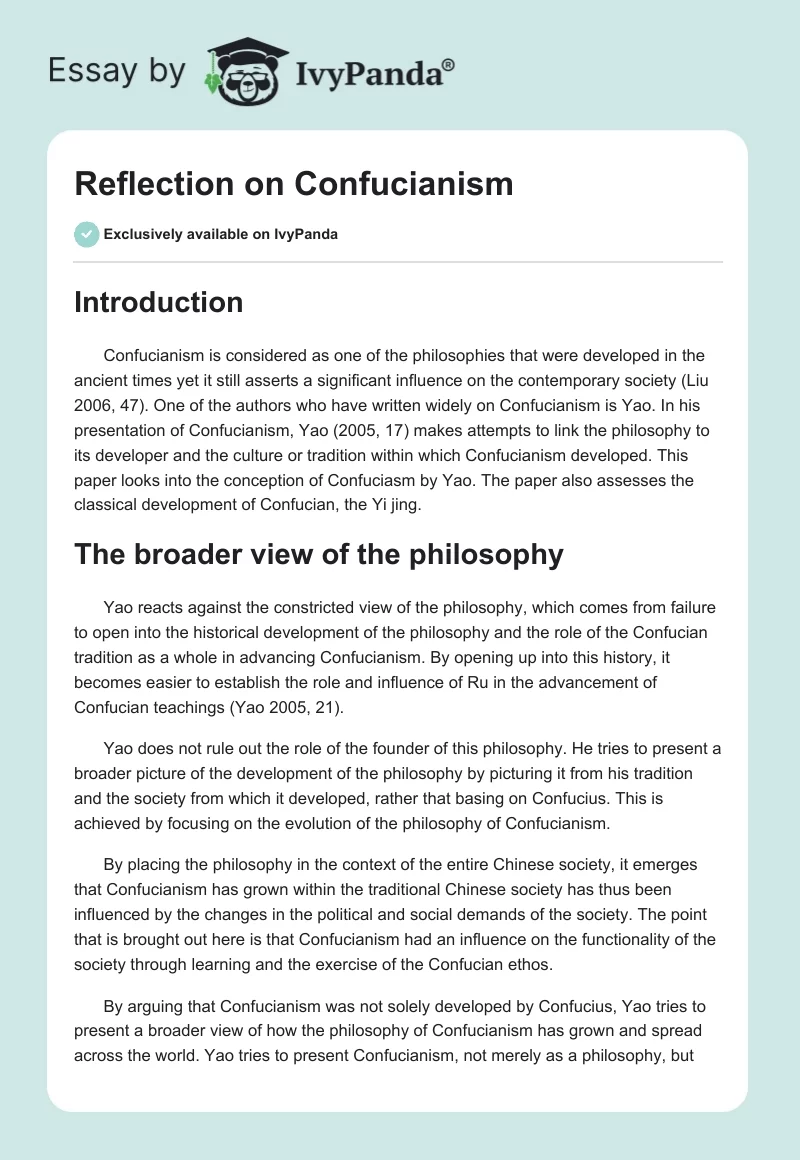 Reflection on Confucianism. Page 1