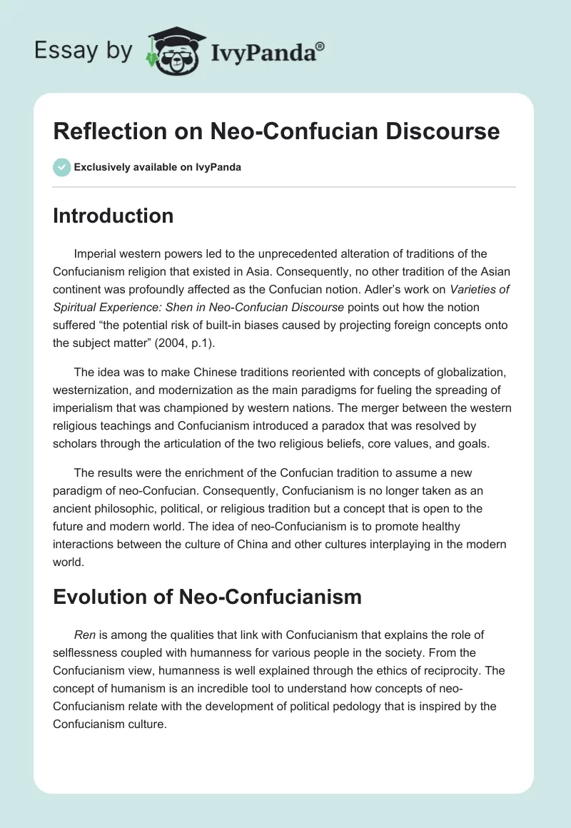 Reflection on Neo-Confucian Discourse. Page 1