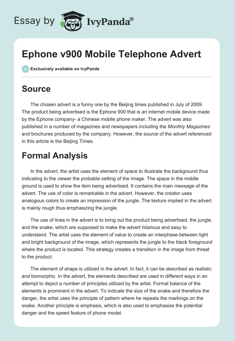 Ephone v900 Mobile Telephone Advert. Page 1