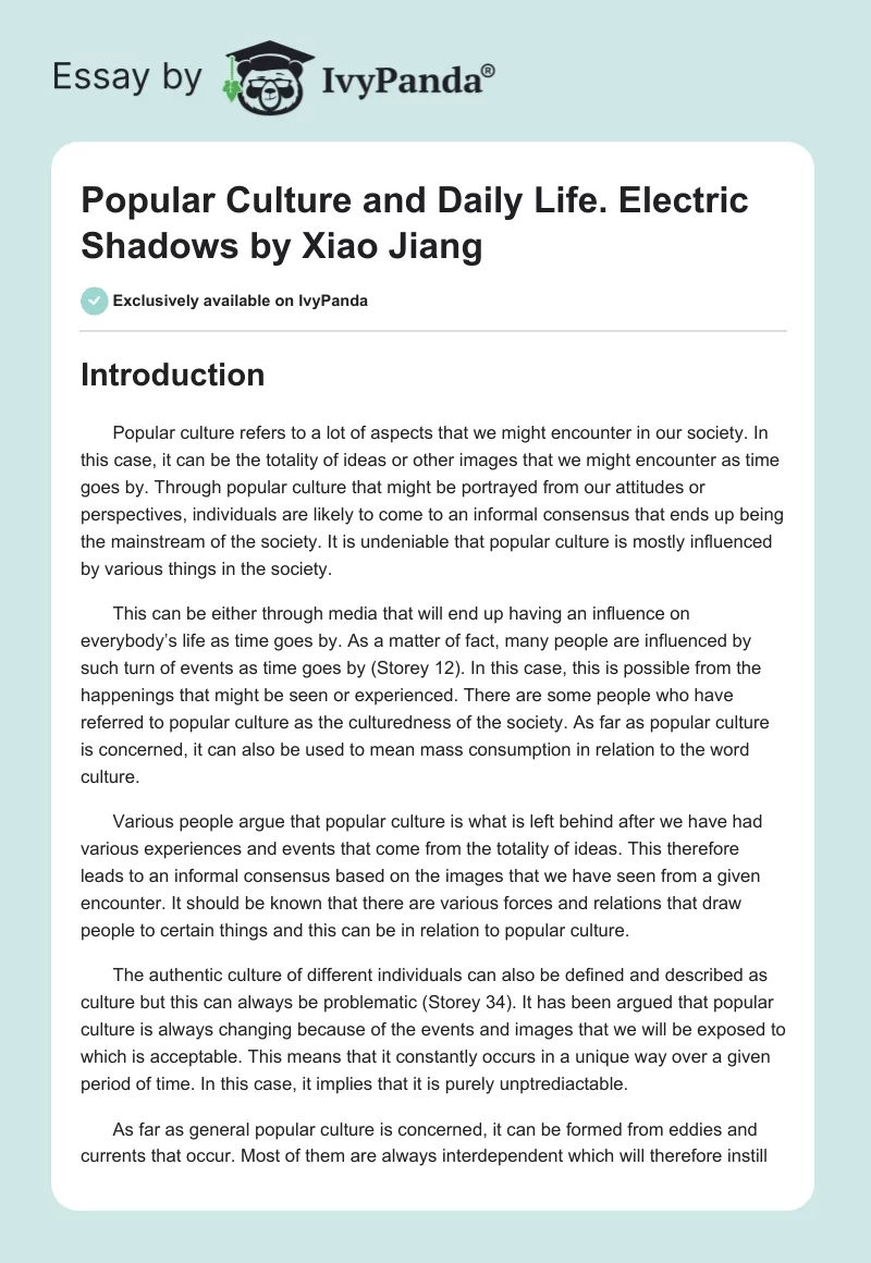 Popular Culture and Daily Life. Electric Shadows by Xiao Jiang. Page 1