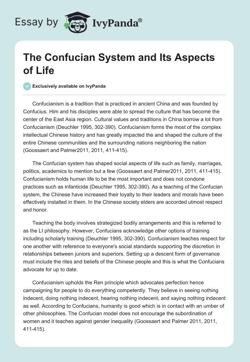 The Confucian System and Its Aspects of Life. Page 1