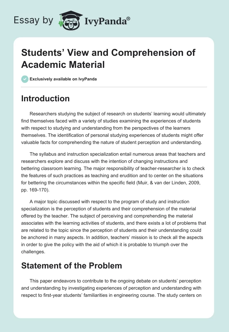Students’ View and Comprehension of Academic Material. Page 1