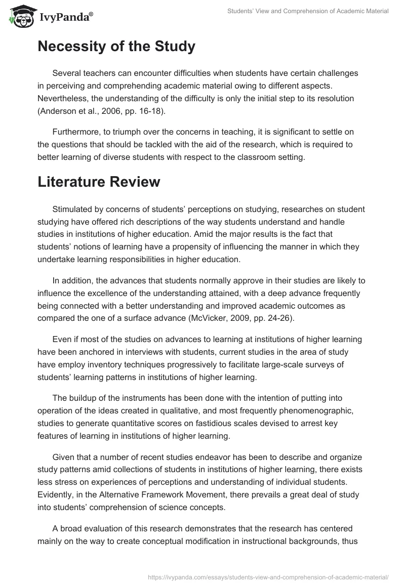Students’ View and Comprehension of Academic Material. Page 4