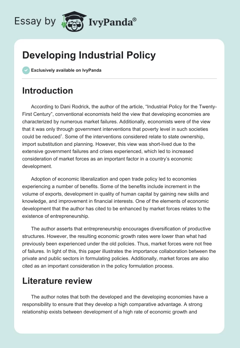 Developing Industrial Policy. Page 1
