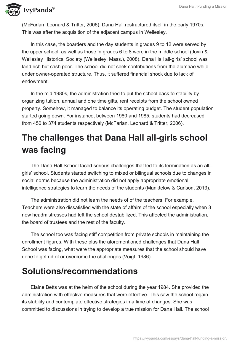 Dana Hall: Funding a Mission. Page 2