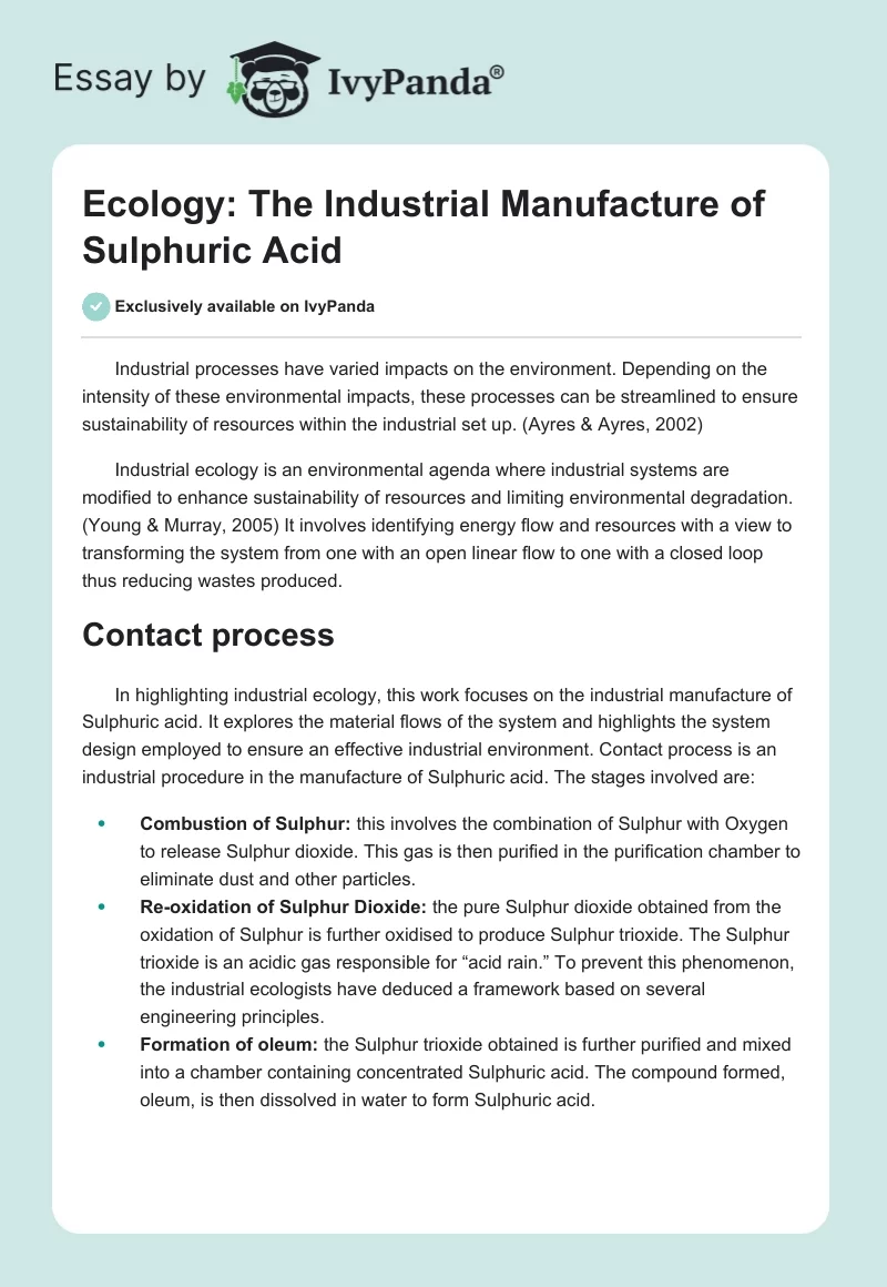 Ecology: The Industrial Manufacture of Sulphuric Acid. Page 1