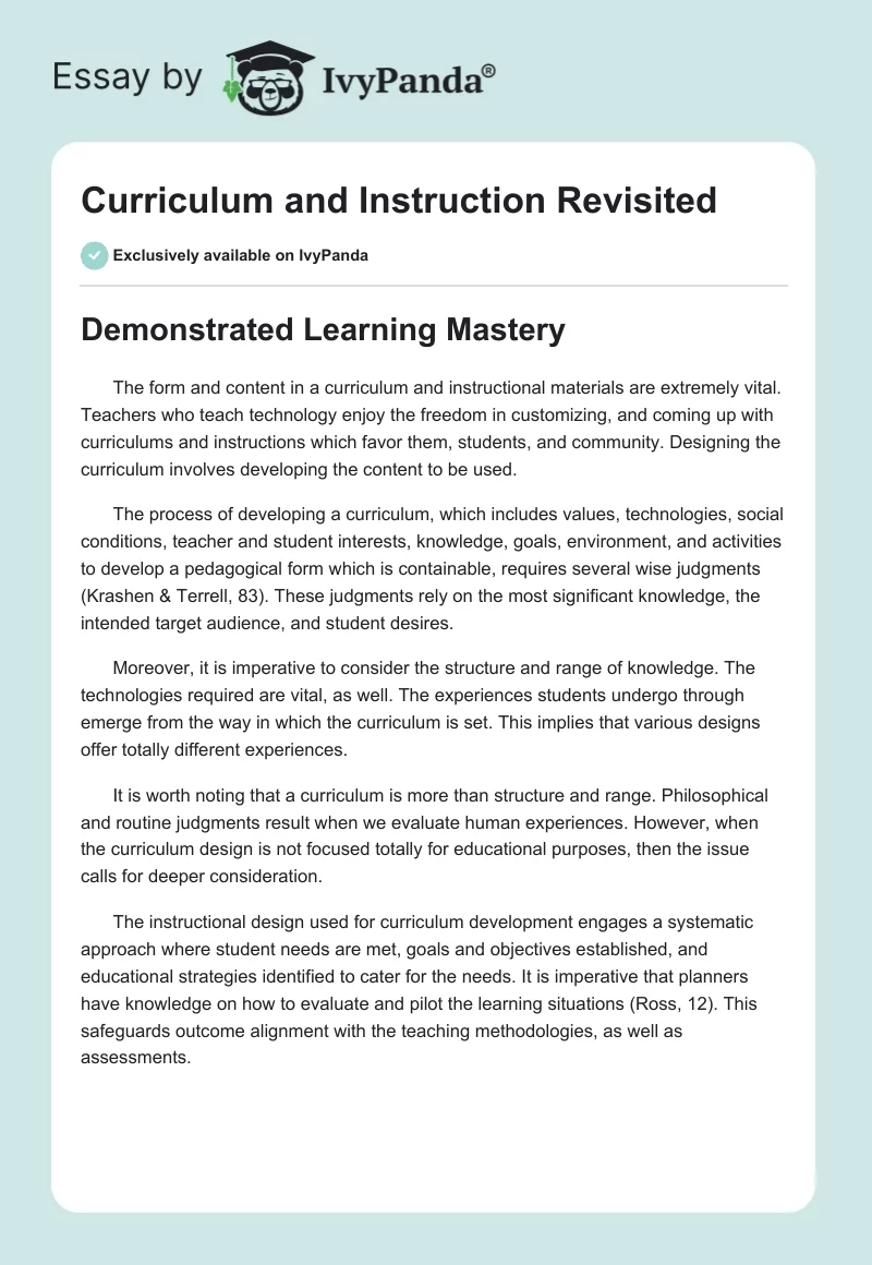 Curriculum and Instruction Revisited. Page 1