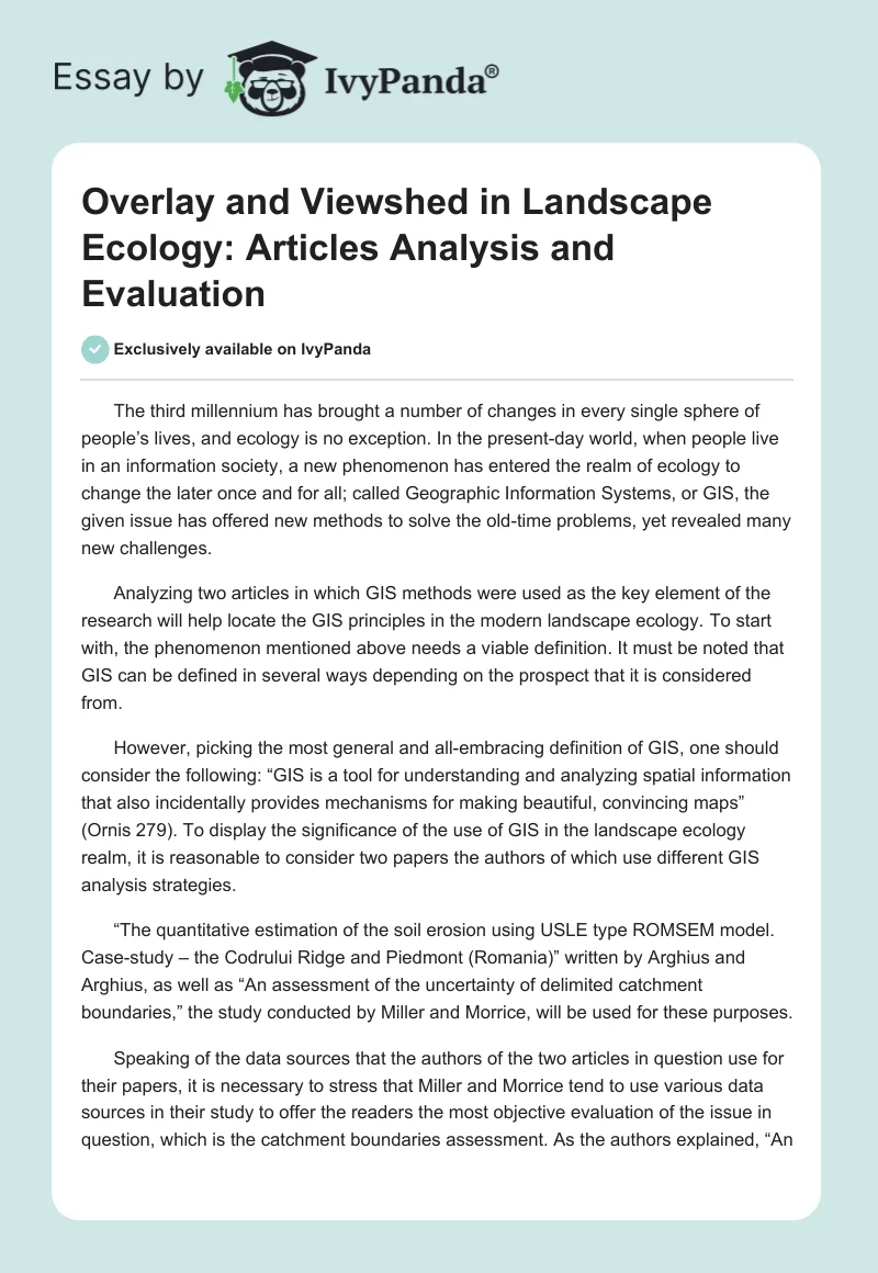 Overlay and Viewshed in Landscape Ecology: Articles Analysis and Evaluation. Page 1