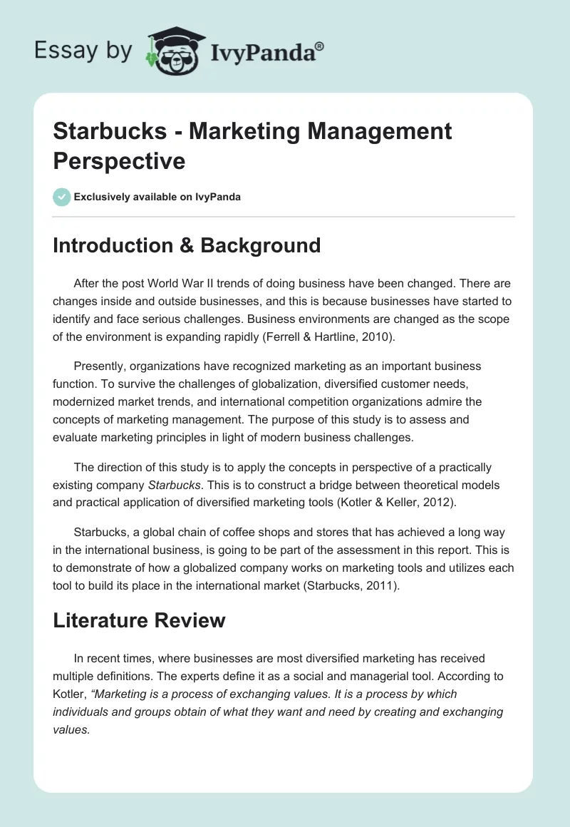 Starbucks - Marketing Management Perspective. Page 1