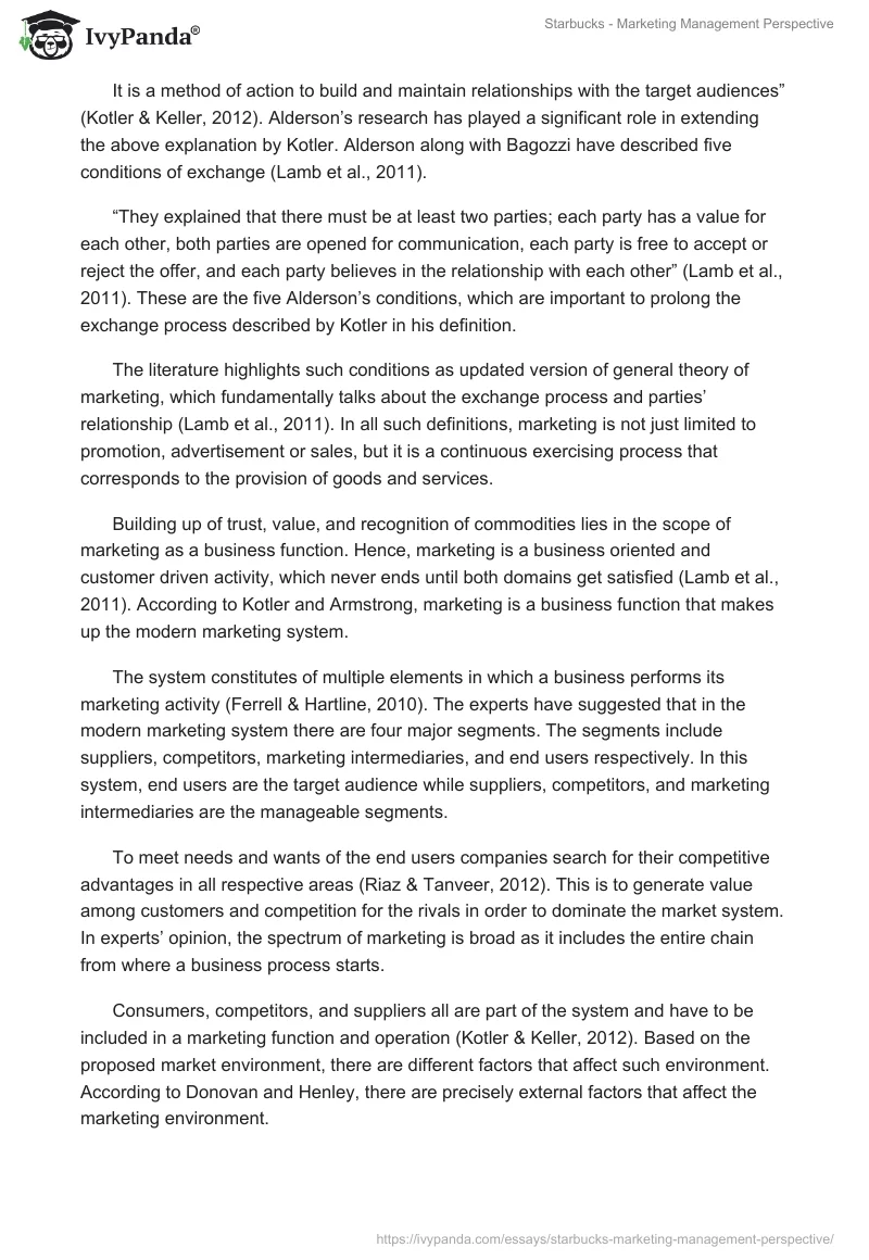Starbucks - Marketing Management Perspective. Page 2