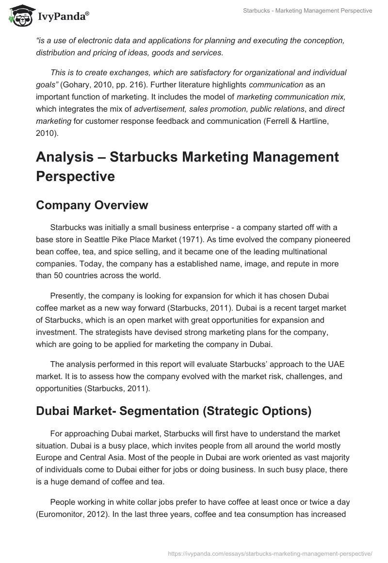 Starbucks - Marketing Management Perspective. Page 5