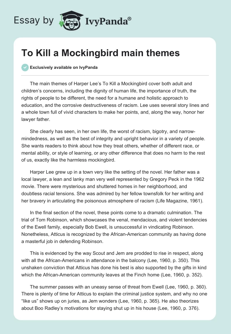 To Kill a Mockingbird Main Themes. Page 1