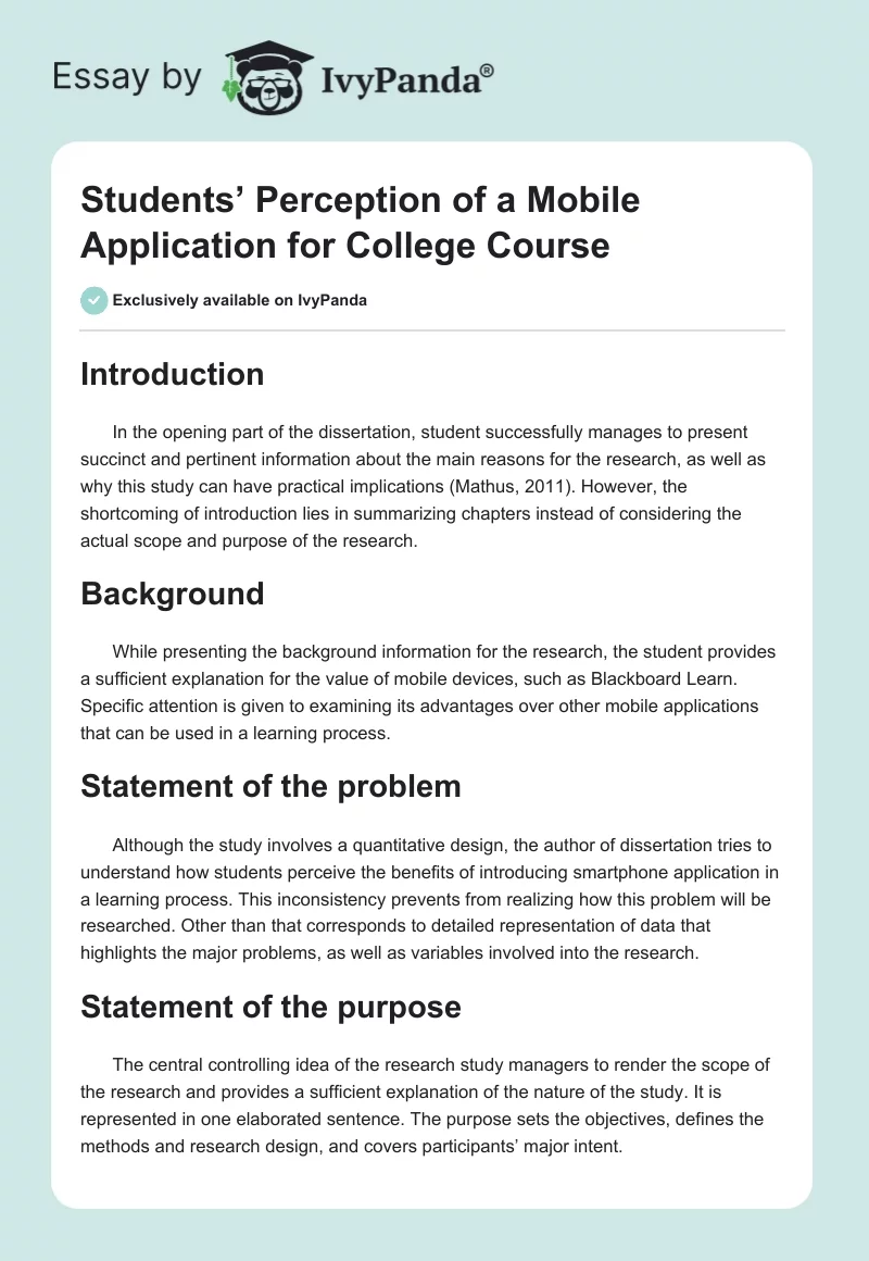 Students’ Perception of a Mobile Application for College Course. Page 1