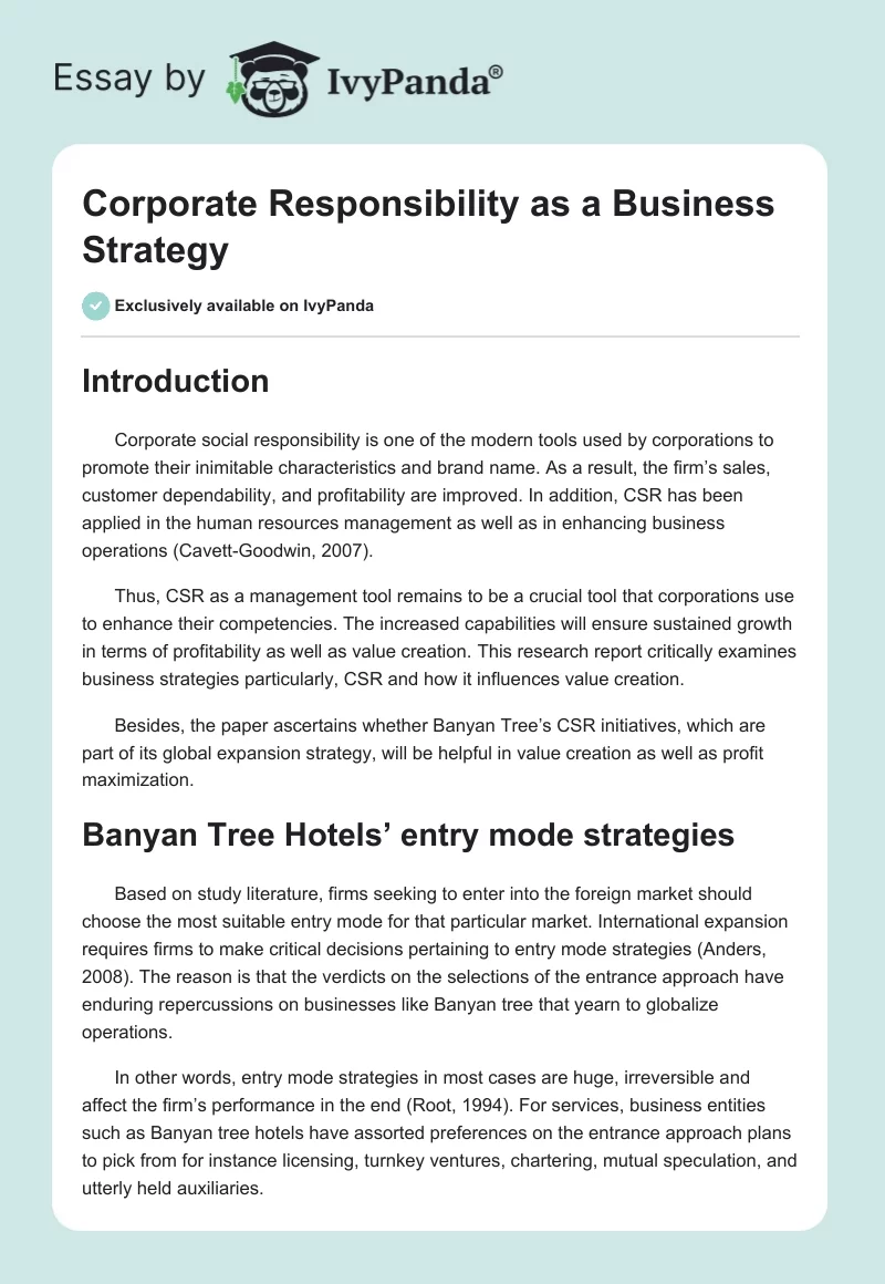 Corporate Responsibility as a Business Strategy. Page 1