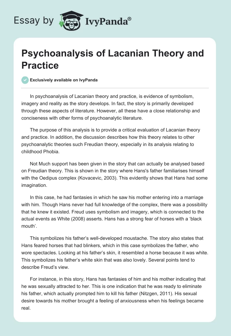 Psychoanalysis of Lacanian Theory and Practice. Page 1