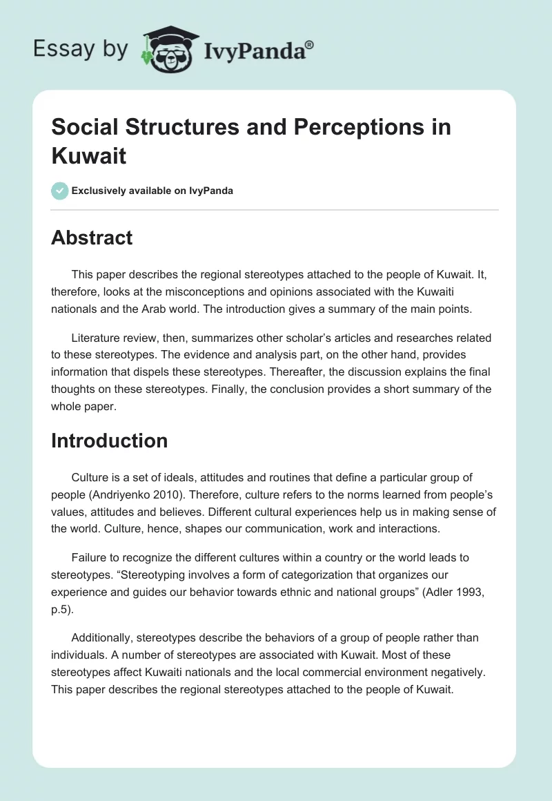 Social Structures and Perceptions in Kuwait. Page 1