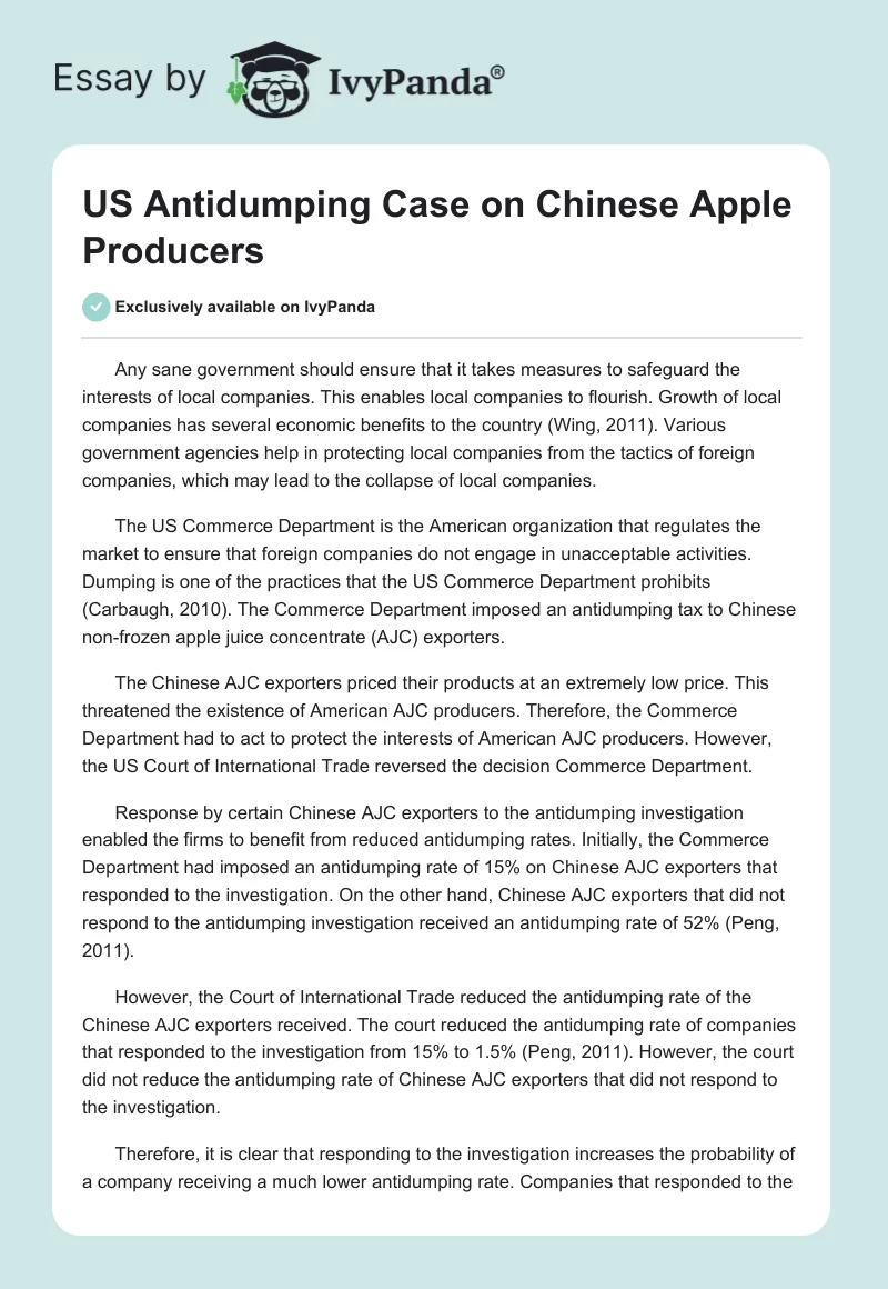 US Antidumping Case on Chinese Apple Producers. Page 1