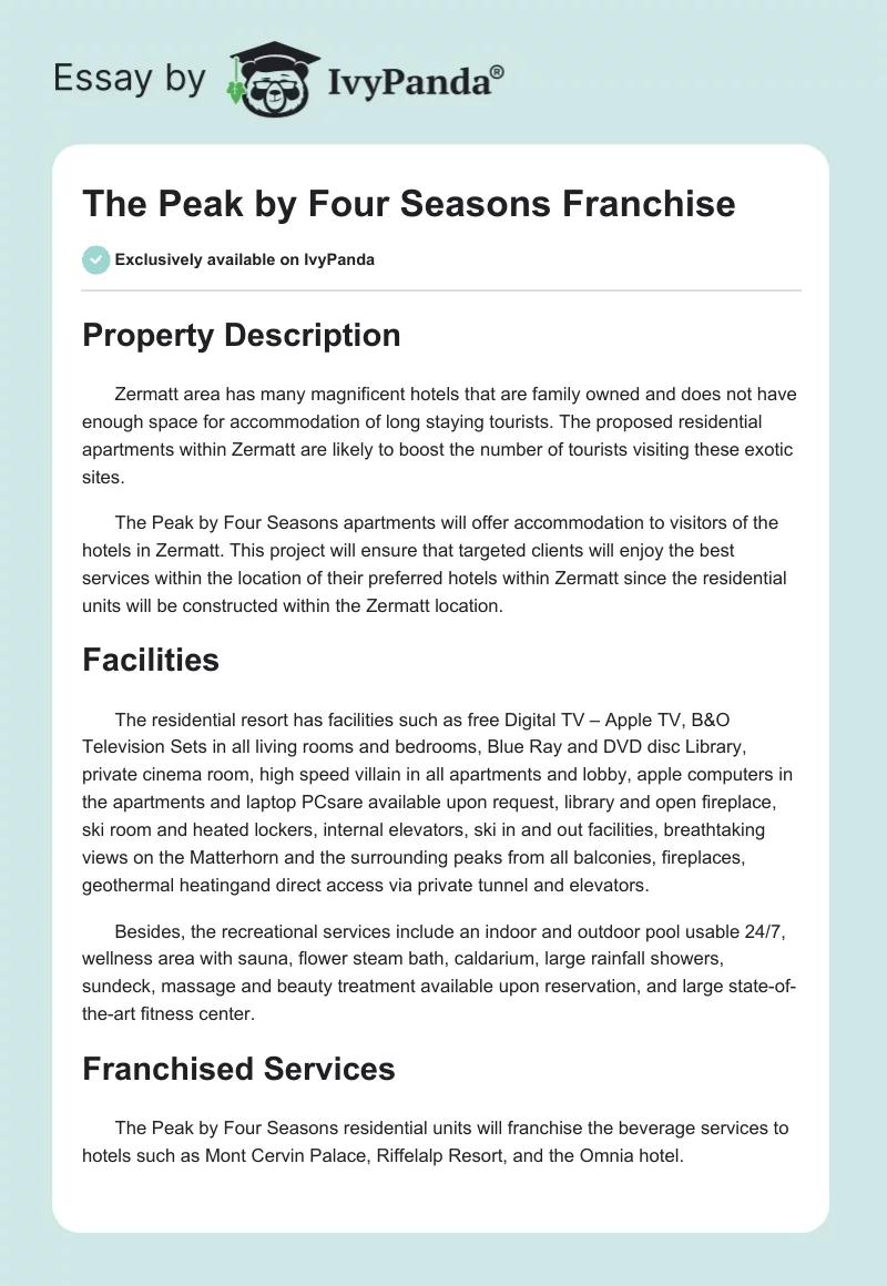 The Peak by Four Seasons Franchise. Page 1