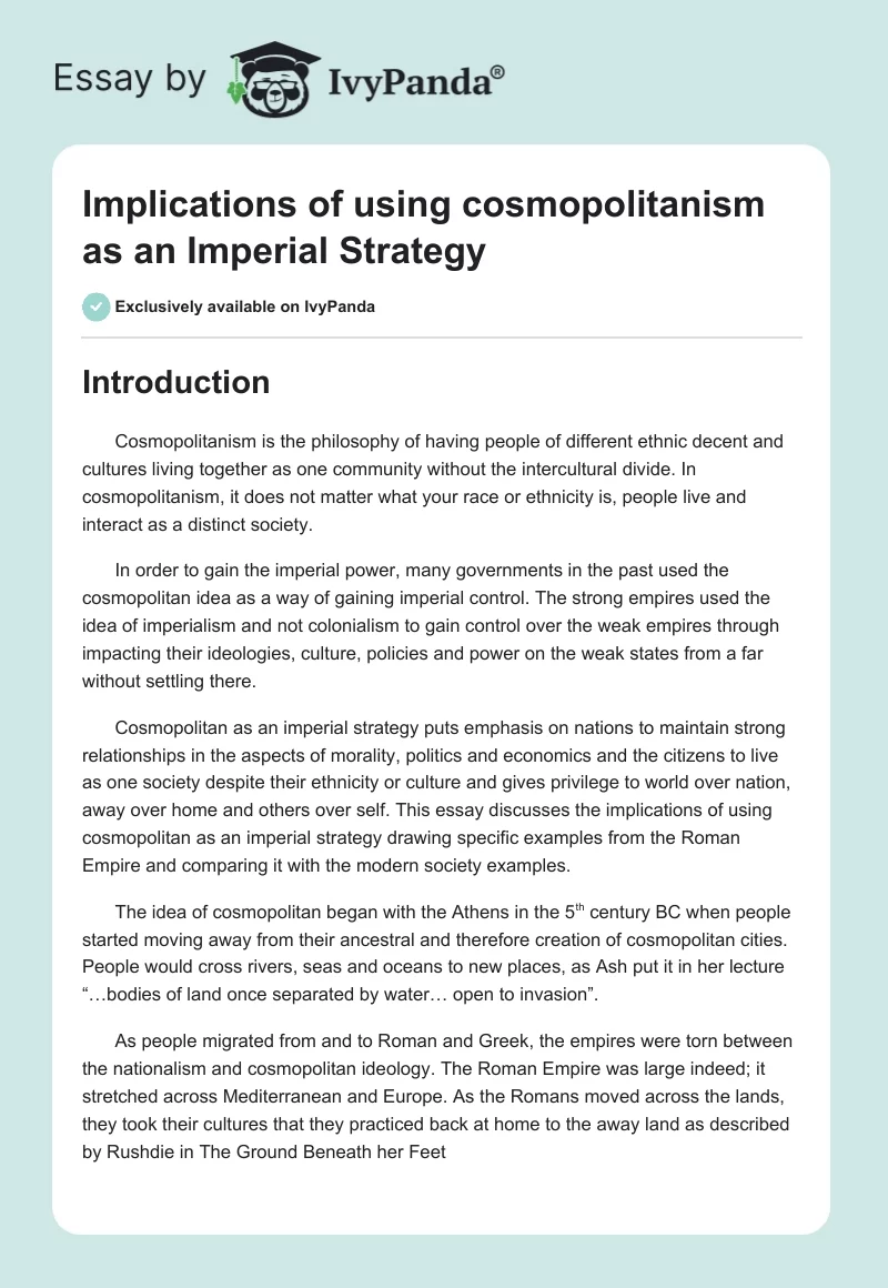 Implications of using cosmopolitanism as an Imperial Strategy. Page 1