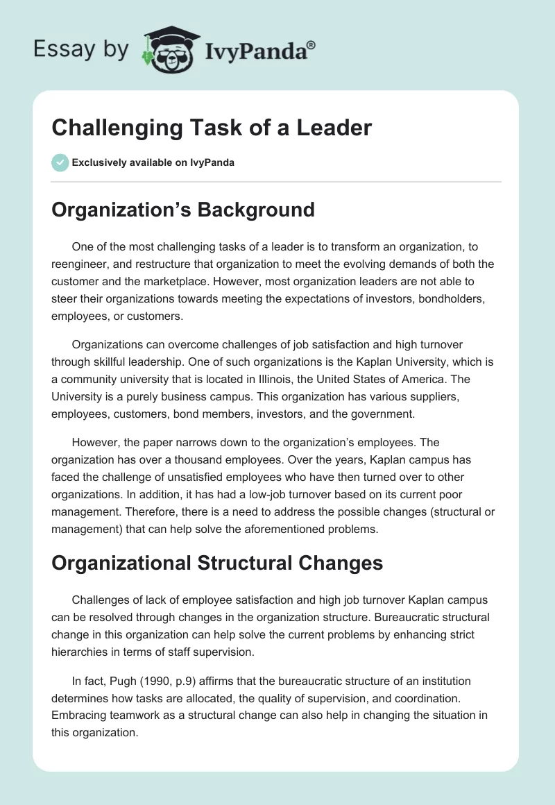 Challenging Task of a Leader. Page 1