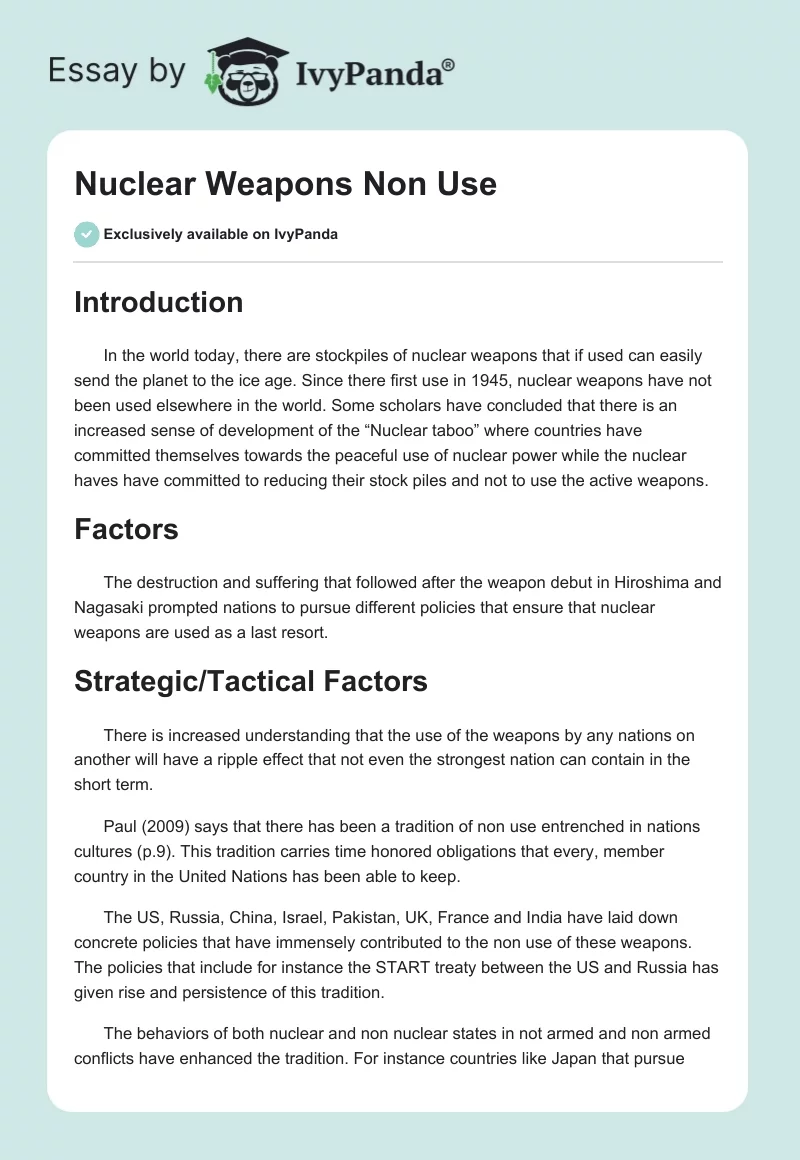 Nuclear Weapons Non Use. Page 1
