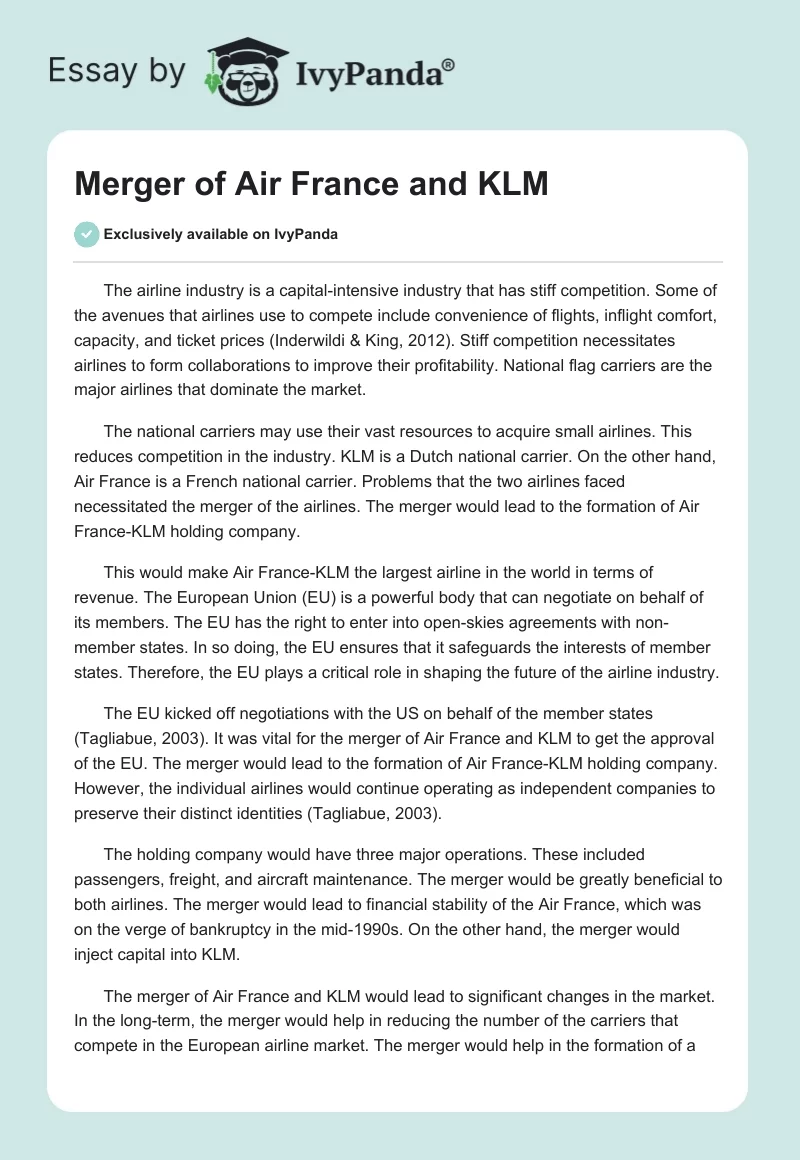 Merger of Air France and KLM. Page 1