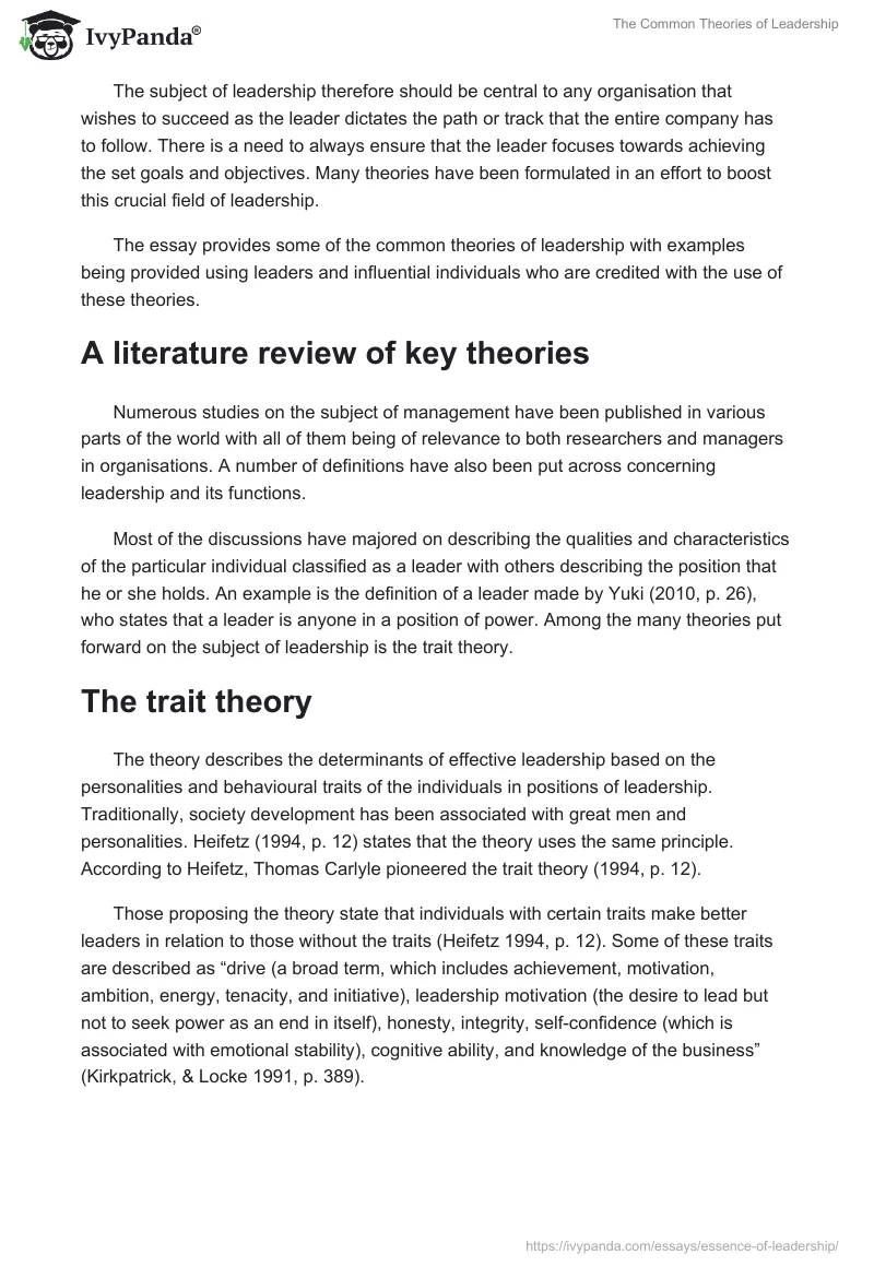 The Common Theories of Leadership. Page 2