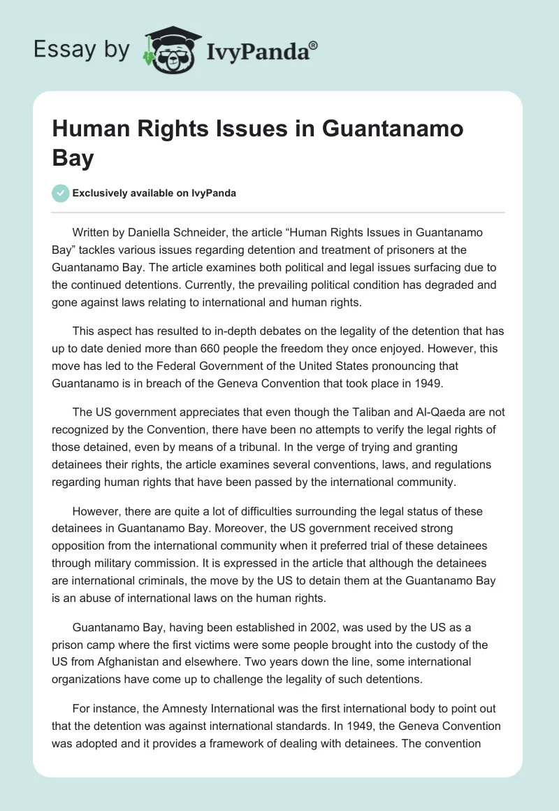 Human Rights Issues in Guantanamo Bay. Page 1
