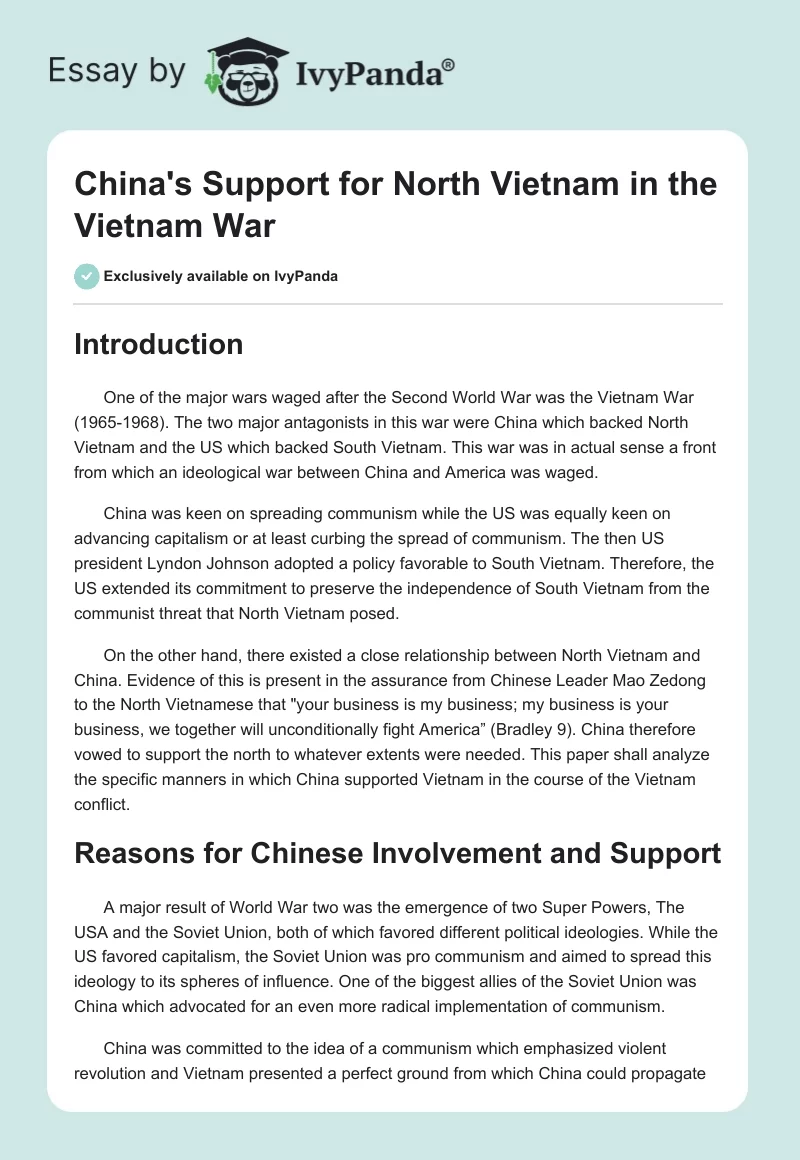 China's Support for North Vietnam in the Vietnam War. Page 1