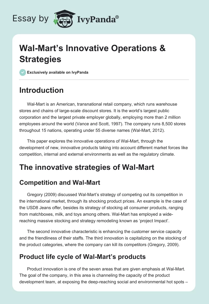 Wal-Mart’s Innovative Operations & Strategies. Page 1