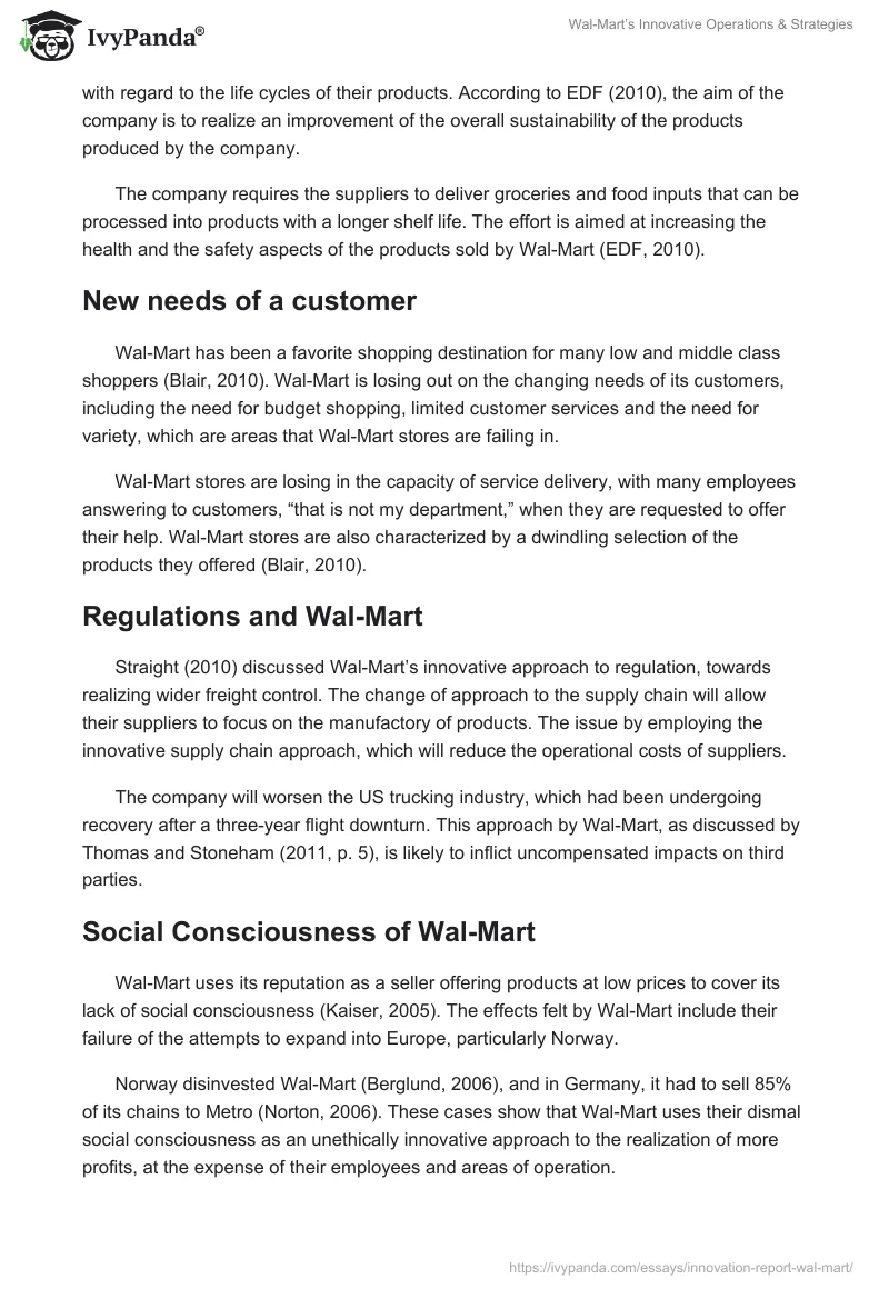 Wal-Mart’s Innovative Operations & Strategies. Page 2