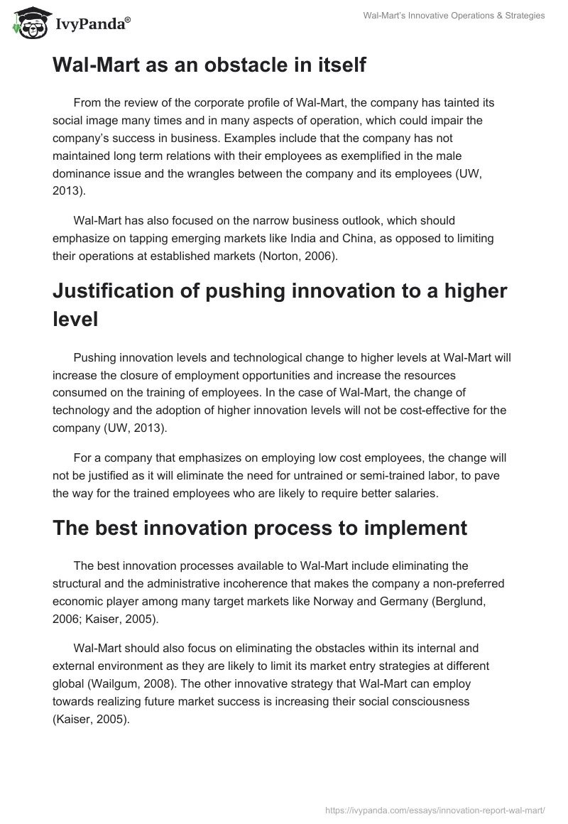 Wal-Mart’s Innovative Operations & Strategies. Page 5