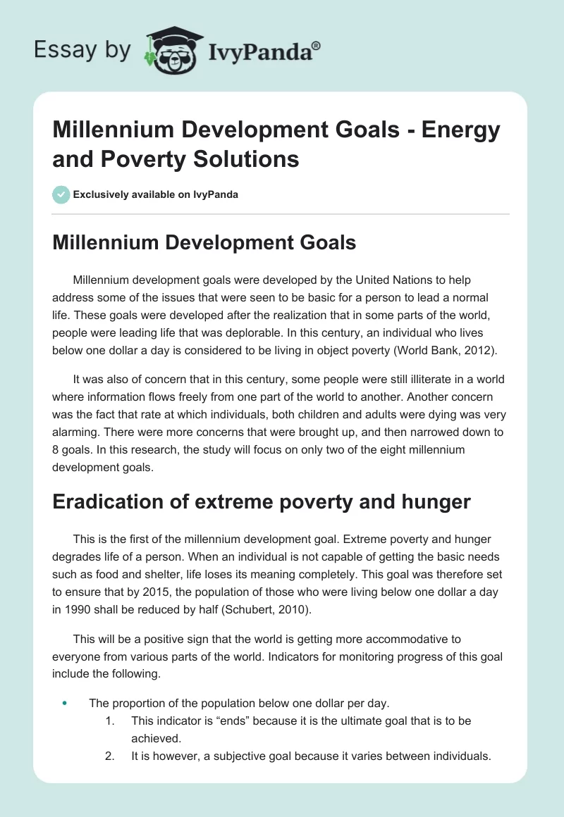 Millennium Development Goals - Energy and Poverty Solutions. Page 1