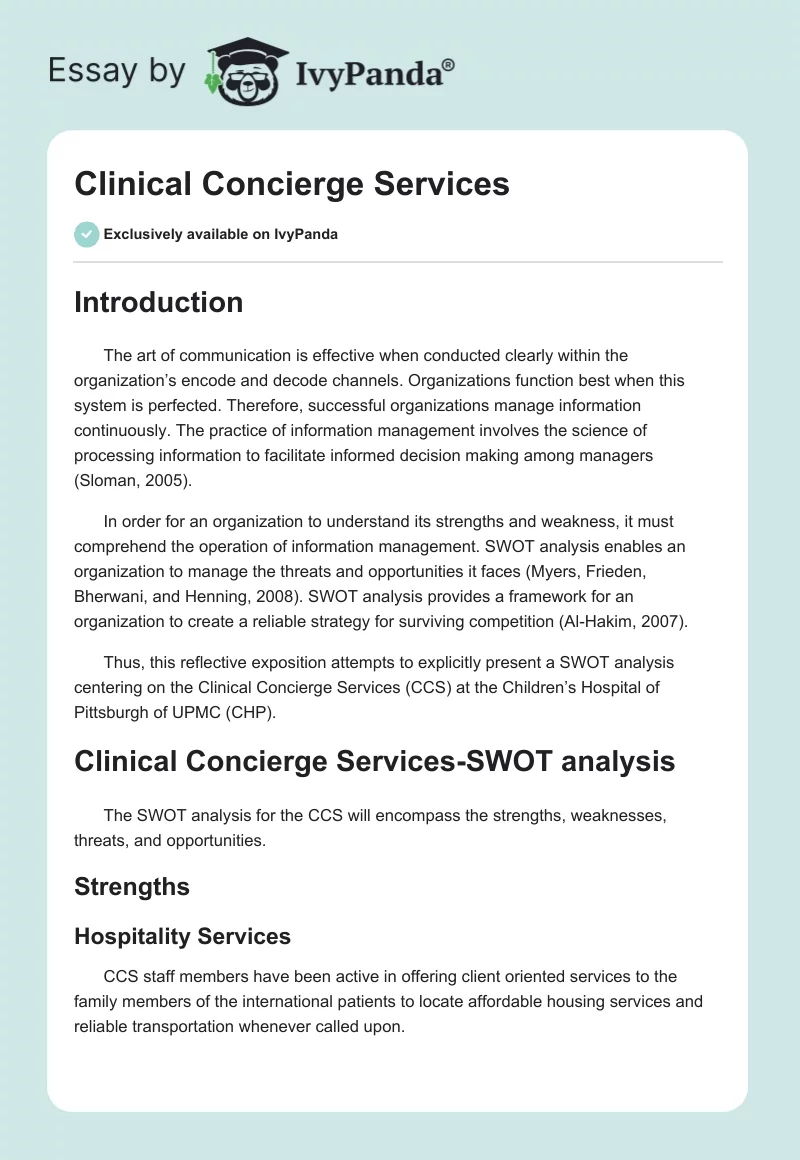 Clinical Concierge Services. Page 1