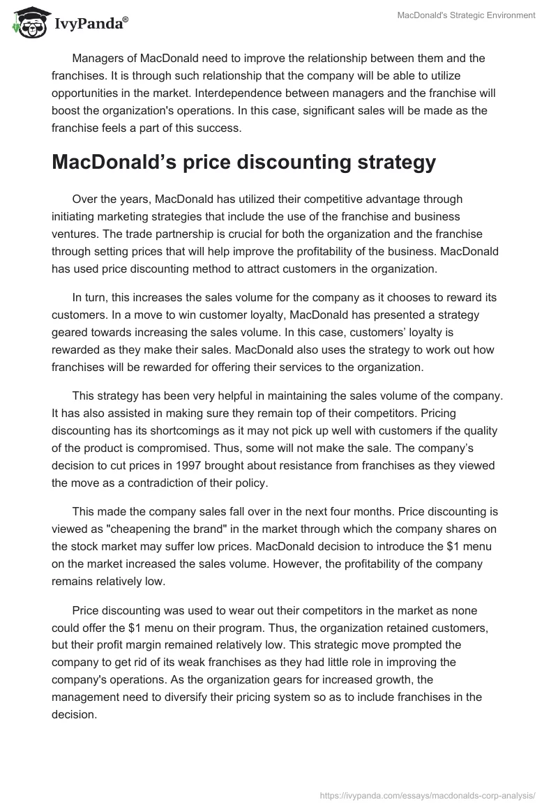 MacDonald's Strategic Environment. Page 3