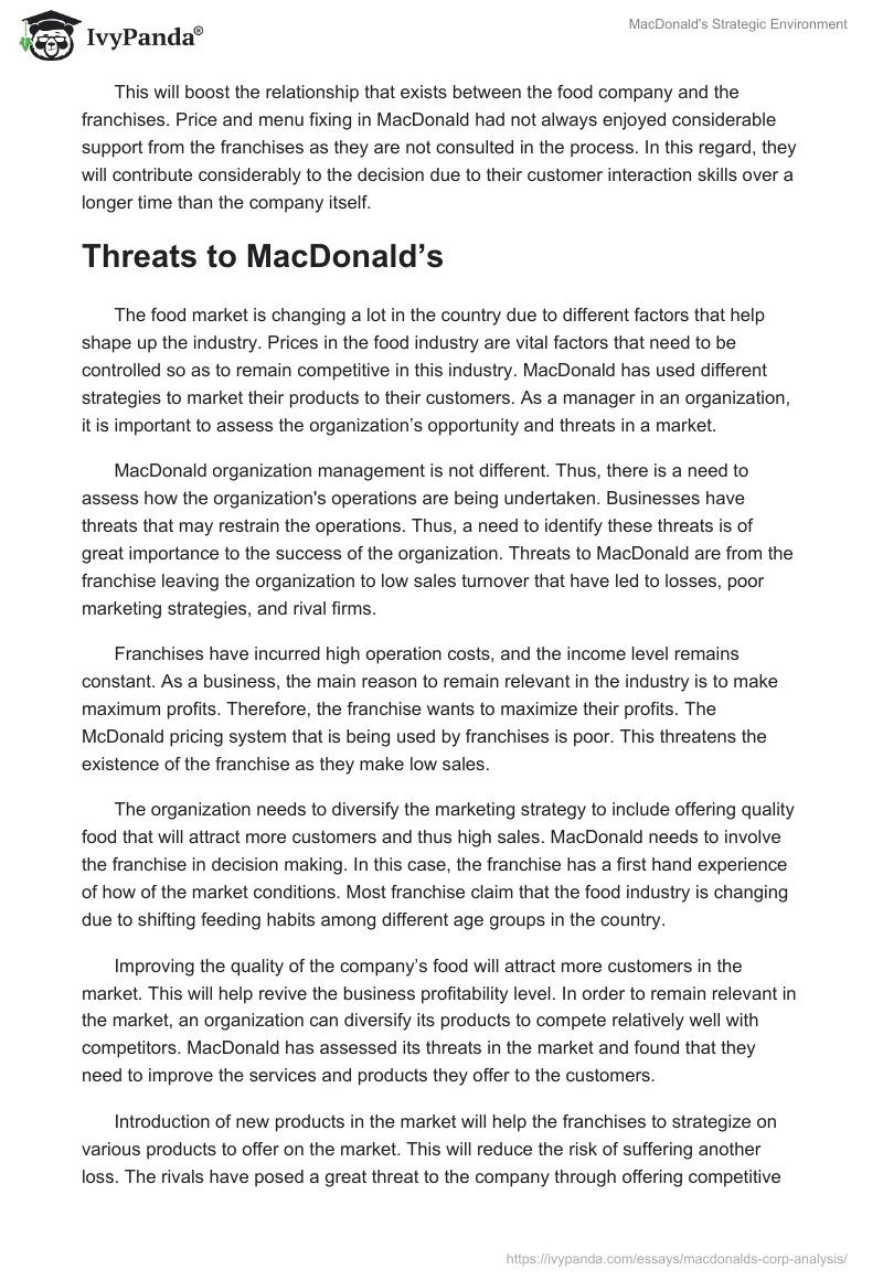 MacDonald's Strategic Environment. Page 4