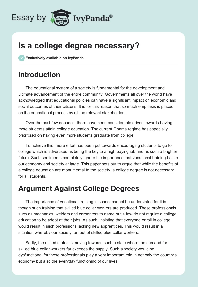 Is a college degree necessary?. Page 1