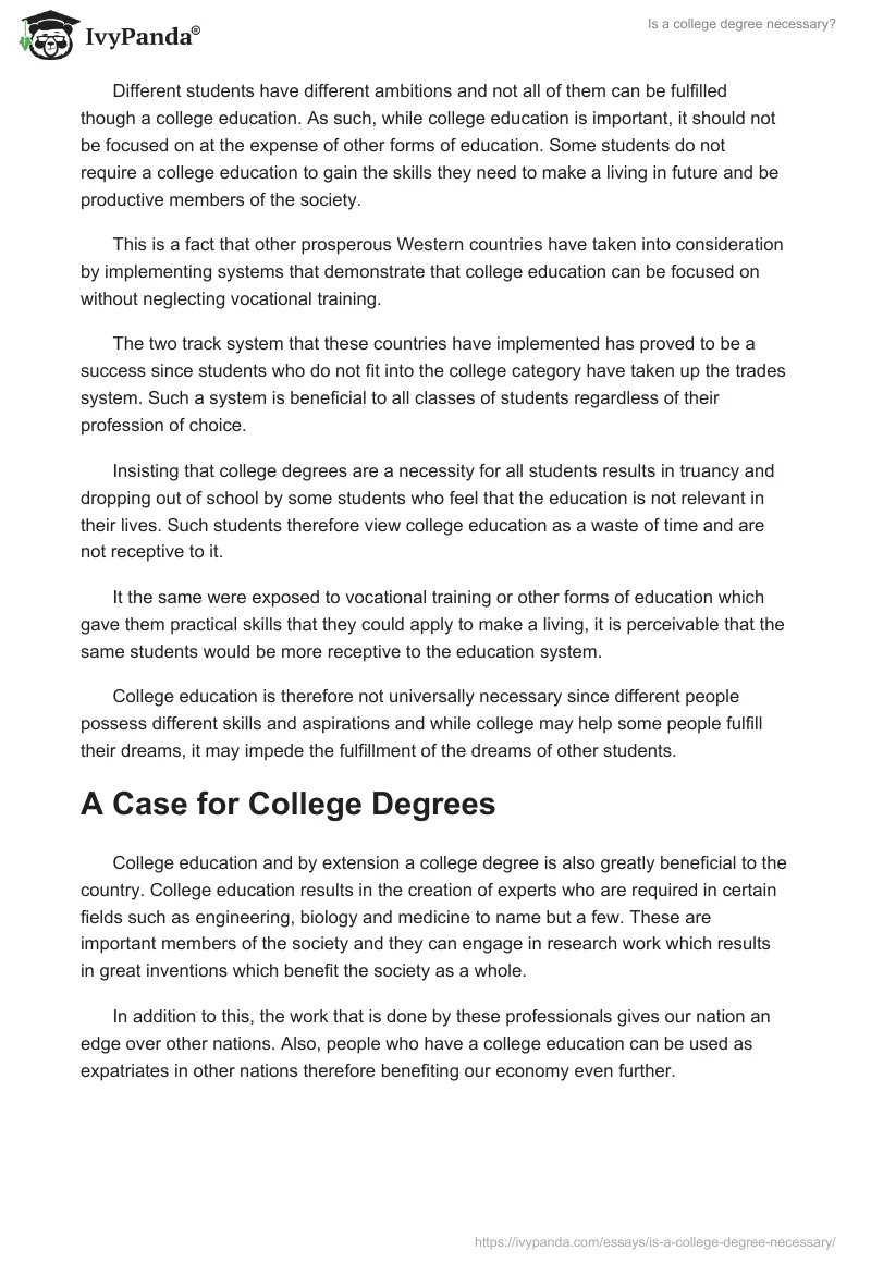 Is a college degree necessary?. Page 2