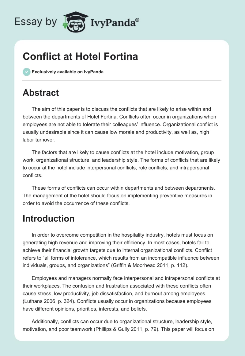 Conflict at Hotel Fortina. Page 1