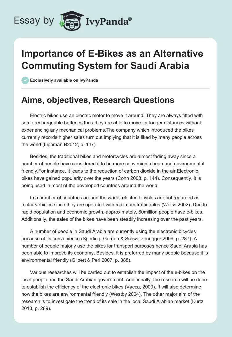 Importance of E-Bikes as an Alternative Commuting System for Saudi Arabia. Page 1