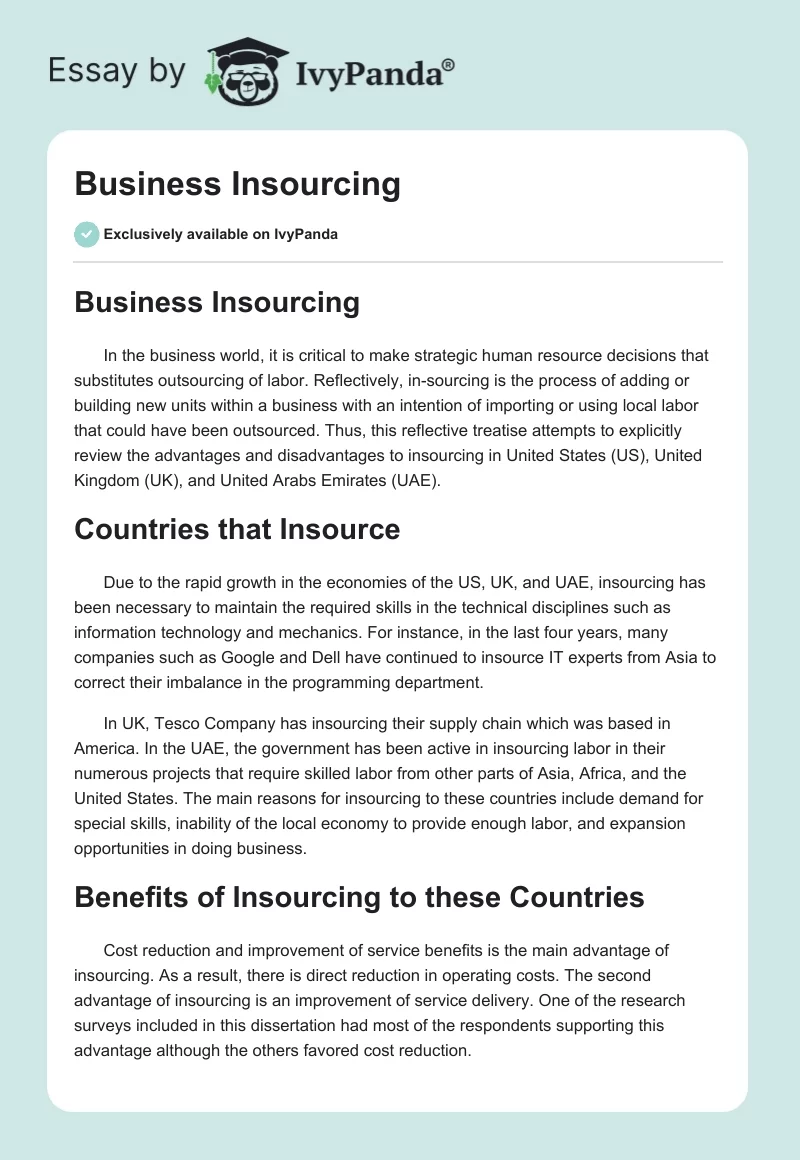 Business Insourcing. Page 1
