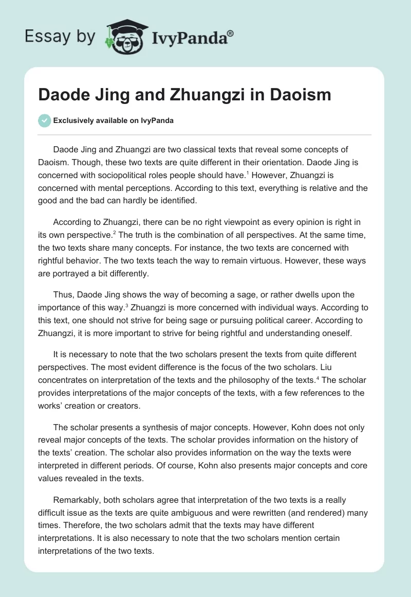 Daode Jing and Zhuangzi in Daoism. Page 1