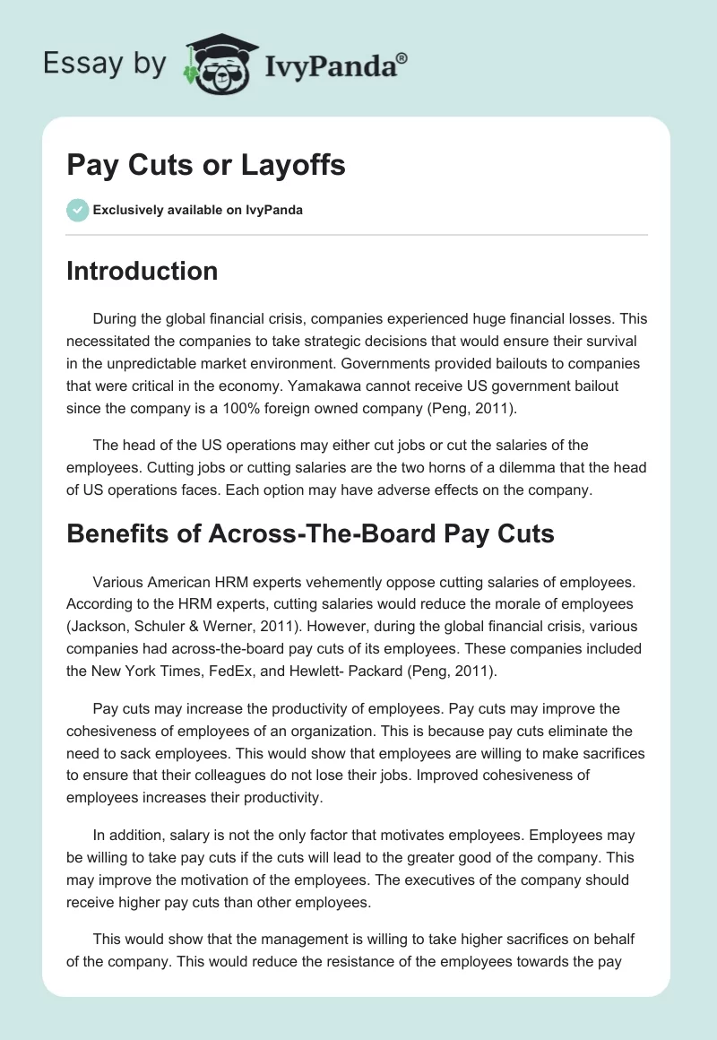 Pay Cuts or Layoffs. Page 1