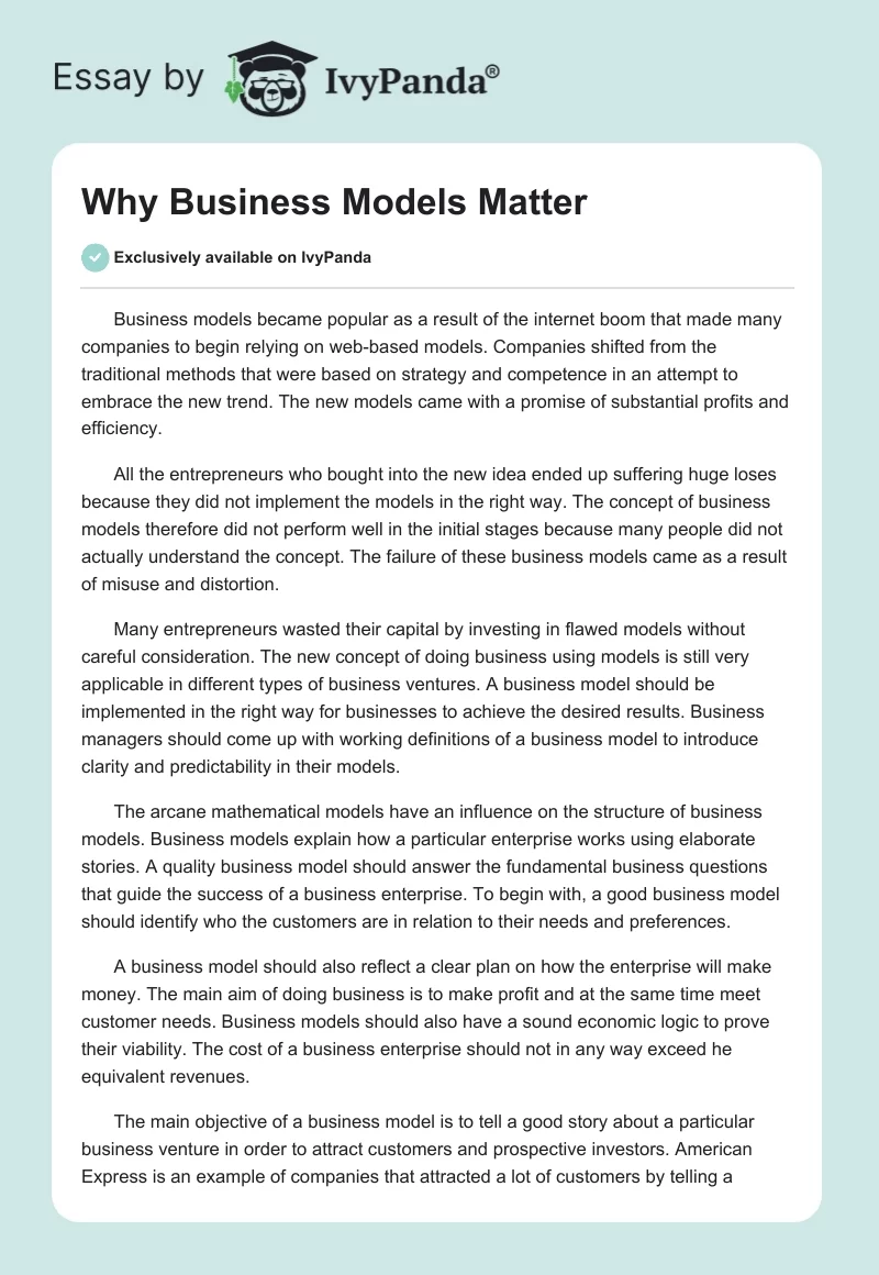 Why Business Models Matter. Page 1