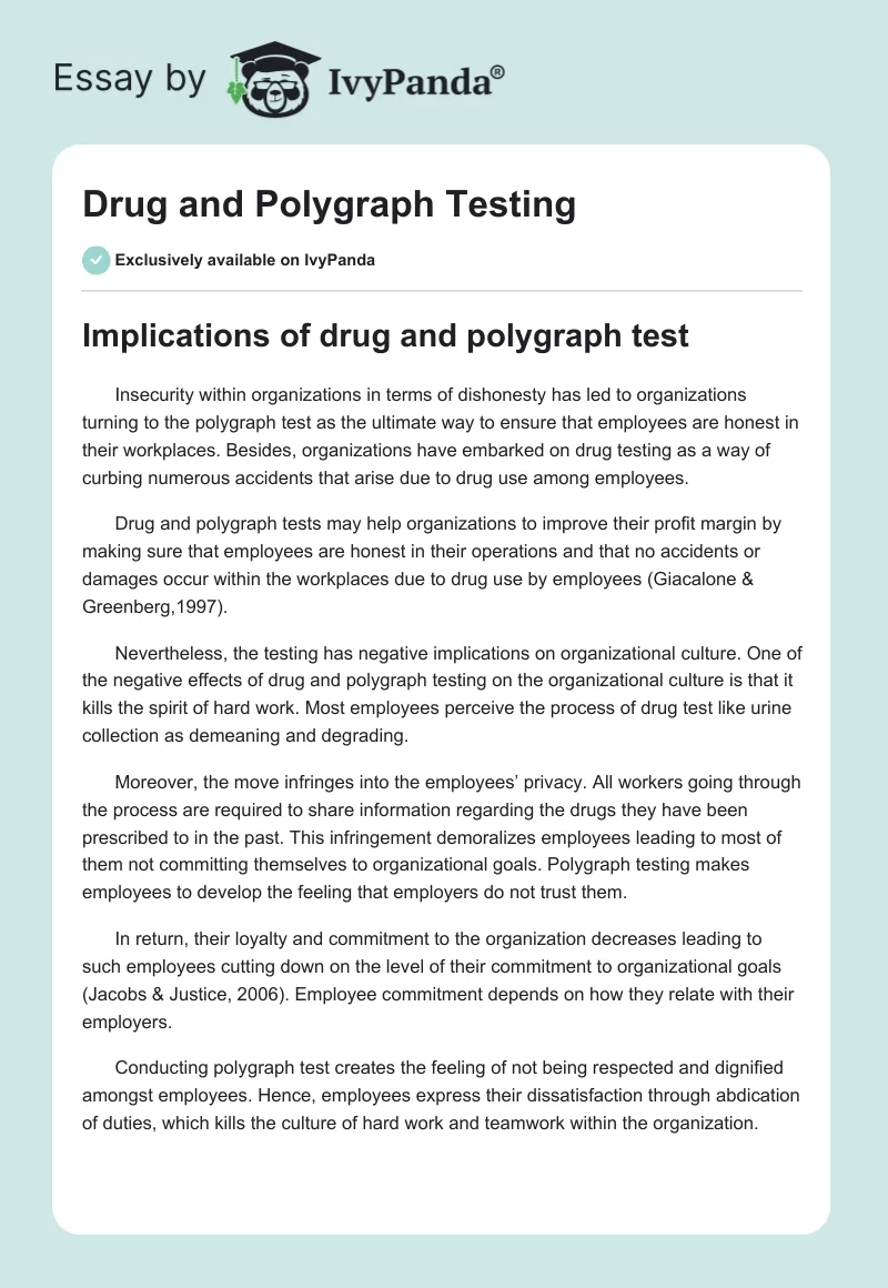 Drug and Polygraph Testing. Page 1