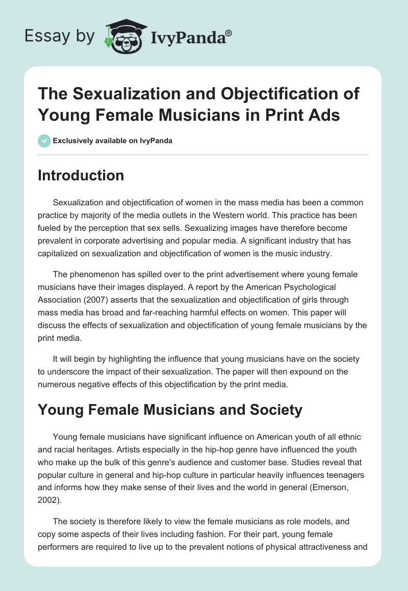 The Sexualization and Objectification of Young Female Musicians in Print Ads. Page 1