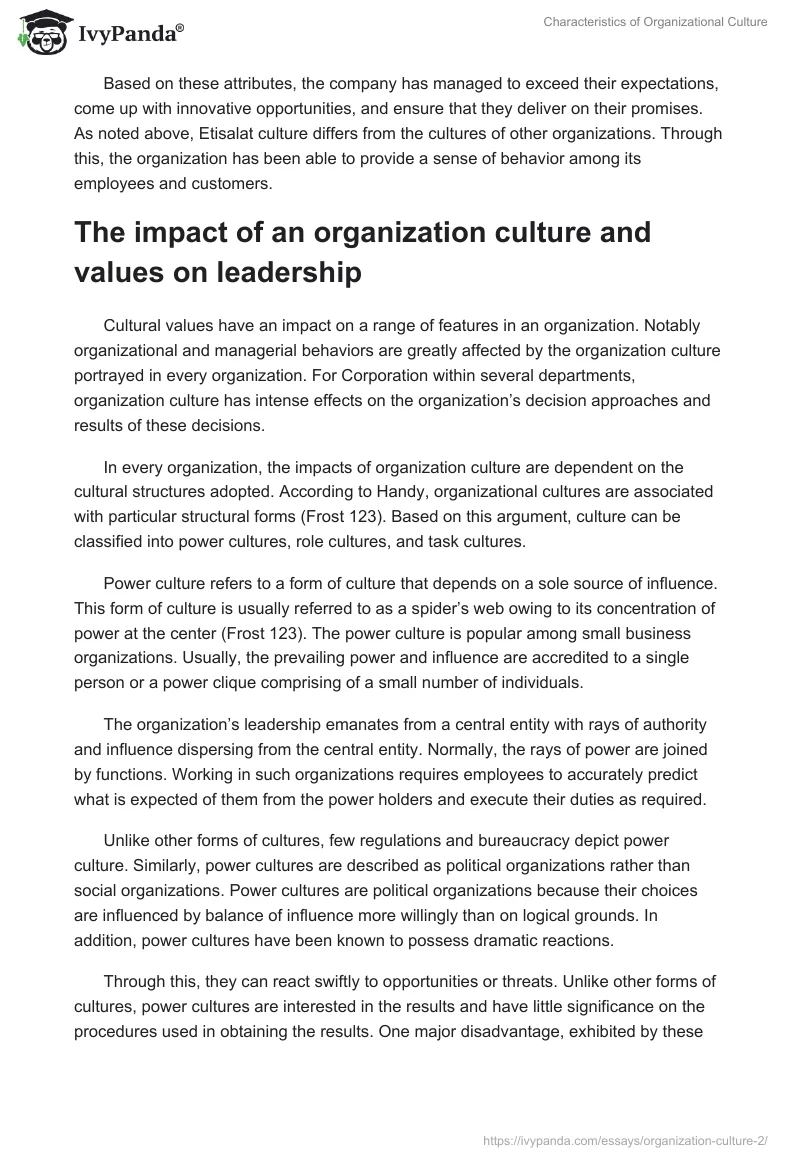 Characteristics of Organizational Culture. Page 3
