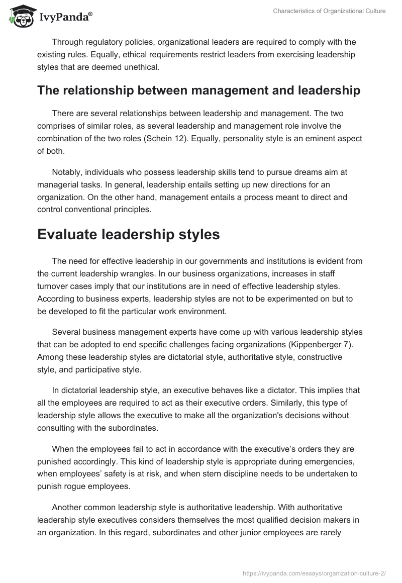 Characteristics of Organizational Culture. Page 5