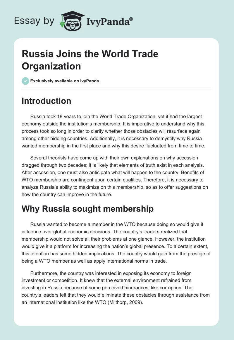 Russia Joins the World Trade Organization. Page 1